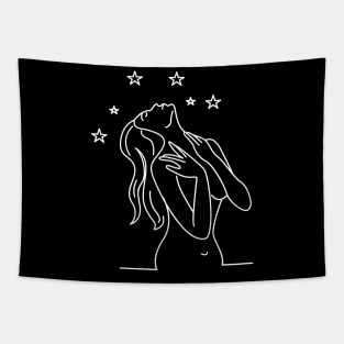 One Line Art Woman with Stars Tapestry