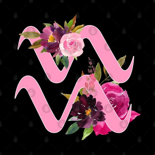 Aquarius Horoscope Zodiac Pink Flower Design by bumblefuzzies