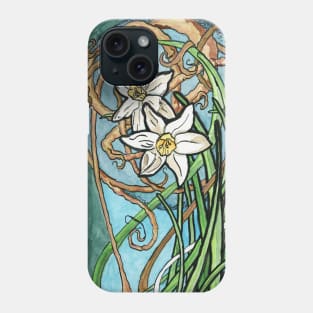 Two Daffodils and Branches Painting in Art Nouveau Style Phone Case