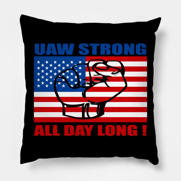 UAW Strong with US Flag Pillow by jorinde winter designs