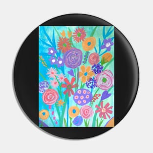 Bright Blue Expressive Florals Pin