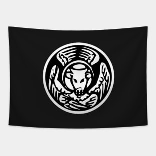 Winged Ox - black bkg Tapestry