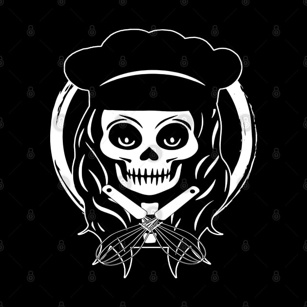 Female Cook Skull and Whisk White Logo by Nuletto