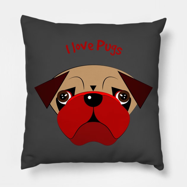 I love pugs Pillow by IsabelSalvador