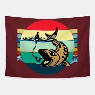 Fish grabbing a fishing lure Tapestry