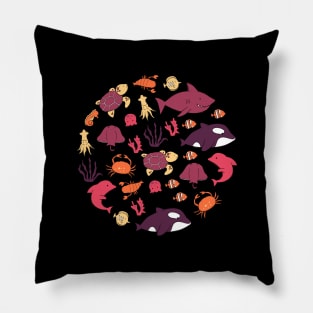 Cute and colorful Pink Sea Animals Drawing Pillow