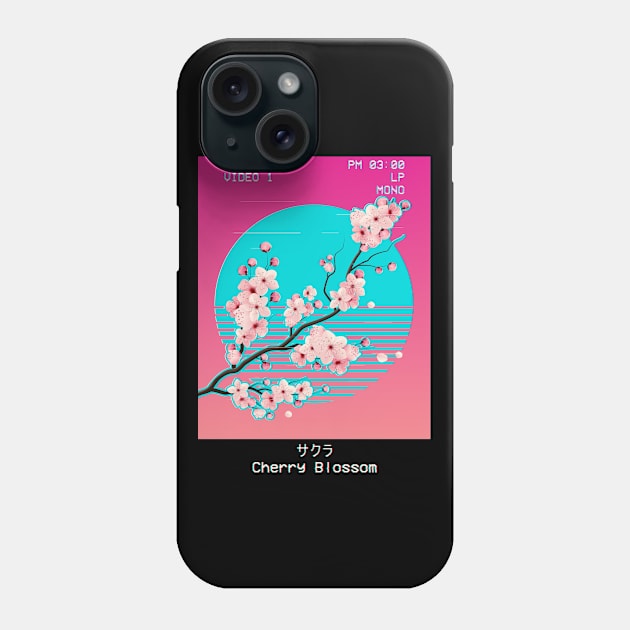 Vaporwave Aesthetic Japanese Sakura Cherry Blossom Retro Gift Phone Case by Alex21