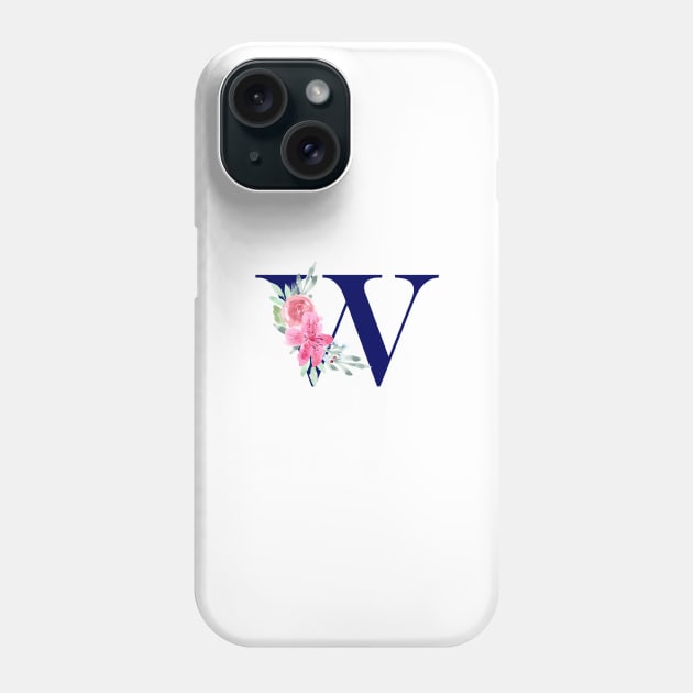 Watercolor Floral Letter W in Navy Phone Case by Harpleydesign