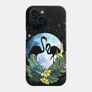 Flamingo shades blue moon and flowers Phone Case