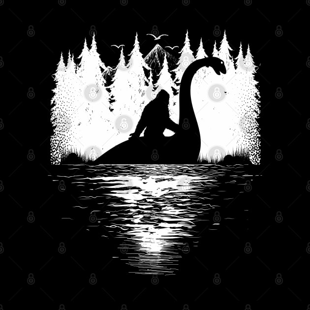 Bigfoot Riding Loch Ness Monster by Tesszero