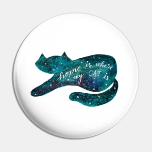 Watercolor galaxy cat - teal Pin