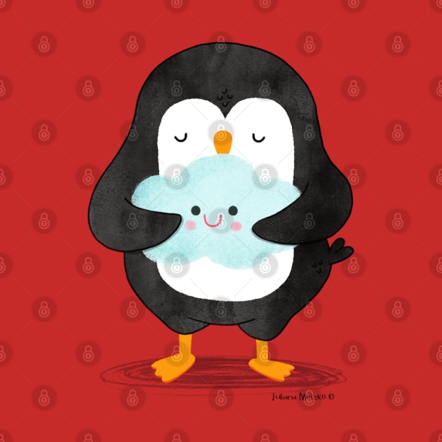 Penguin hugging a cloud by thepenguinsfamily