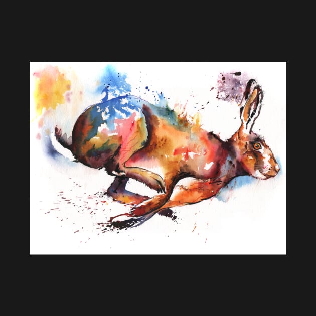 Splash and Dash running hare painting by Mightyfineart