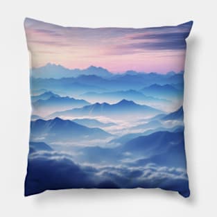 Mountain Sea Clouds Sunset Sky Landscape Pillow