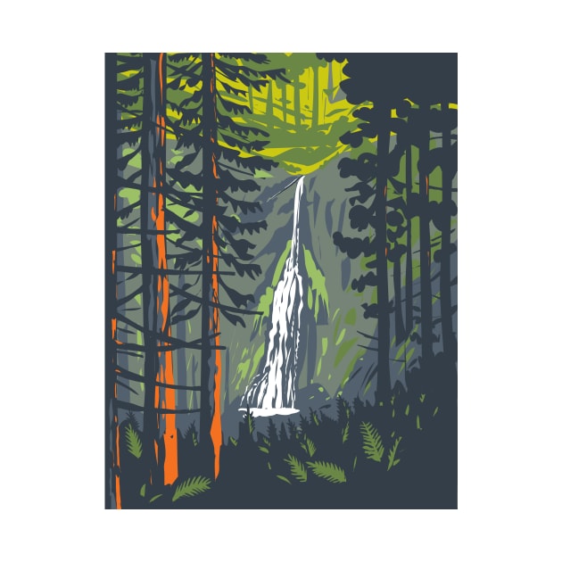 Marymere Falls in Olympic National Park Washington State WPA Poster Art by retrovectors