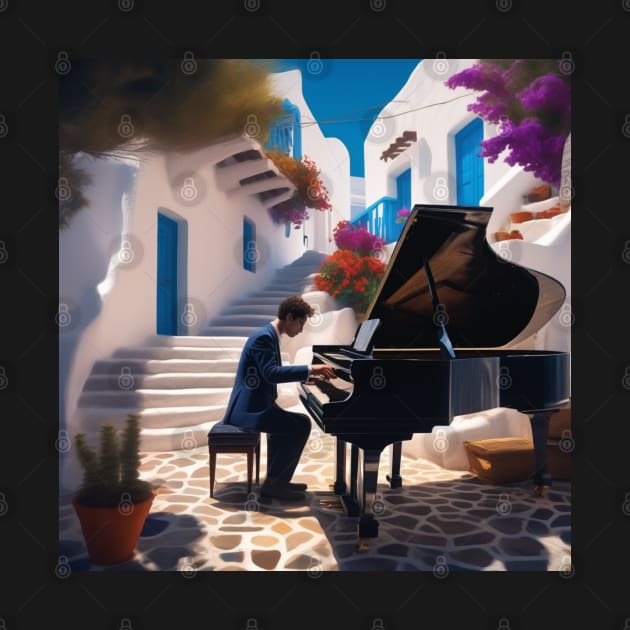 Pianist Performing On A Greek Island by Musical Art By Andrew