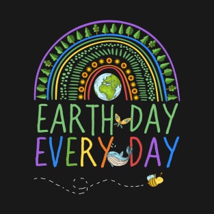 Pretty Earth Day Every Day Rainbow with Trees and Bee, Whale and Butterfly T-Shirt