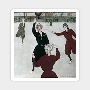 Vintage Sports, Women's Basketball Players in Game Magnet