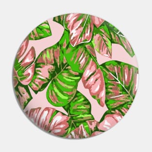 Tropical Leaves Of Banana and Monstera Pink Green Cut Out Pin