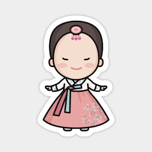 Cute Korean Woman in Traditional Clothing Cartoon Magnet