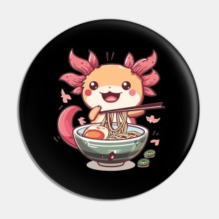 Cute axolotl love ramen Pin