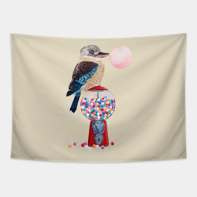 kookaburra and gumball machine Tapestry by ruta13art