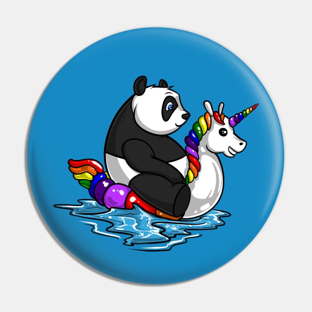 Panda Bear Riding Unicorn Float Pin by underheaven