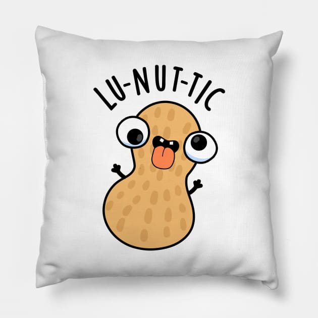 Lu-nut-ic Funny Peanut Puns Pillow by punnybone