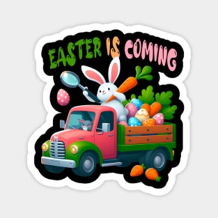 Easter Is Coming Rabbit Truck Egg Hunter Carrot Magnet