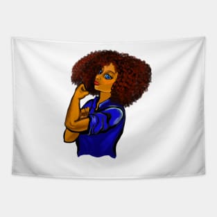 Anime Afro anime strong woman with afro and blue eyes Tapestry