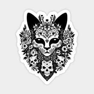 Creepy demon cat with demon skulls and flowers Magnet