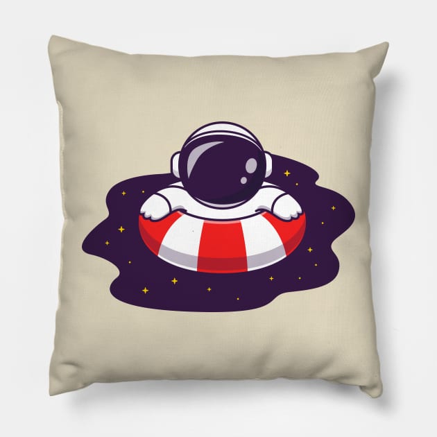 Cute Astronaut Swimming On Space Pool Cartoon Pillow by Catalyst Labs