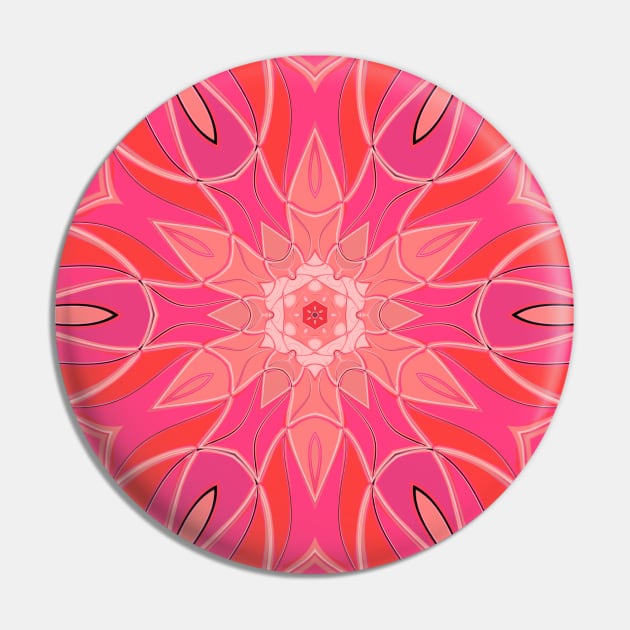 Cartoon Mandala Flower Pink Pin by WormholeOrbital