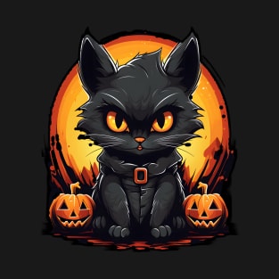 Funny Angry Cat Skeleton Halloween Pumpkin T-Shirt