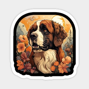 Saint Bernard  Dog Vintage Floral Magnet