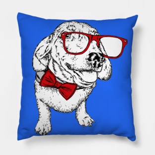 Portrait of a dog or puppy with glasses and tie Pillow