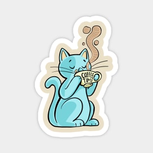 blue cat drinks coffee from a cup Magnet