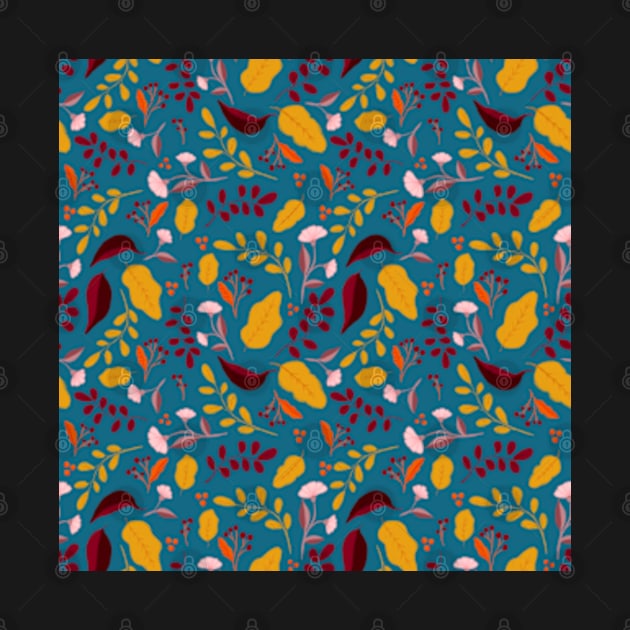 Pattern with colourful autumn leaves and flowers by BosskaDesign