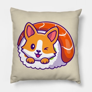 Cute Corgi In Sushi Roll Cartoon Pillow