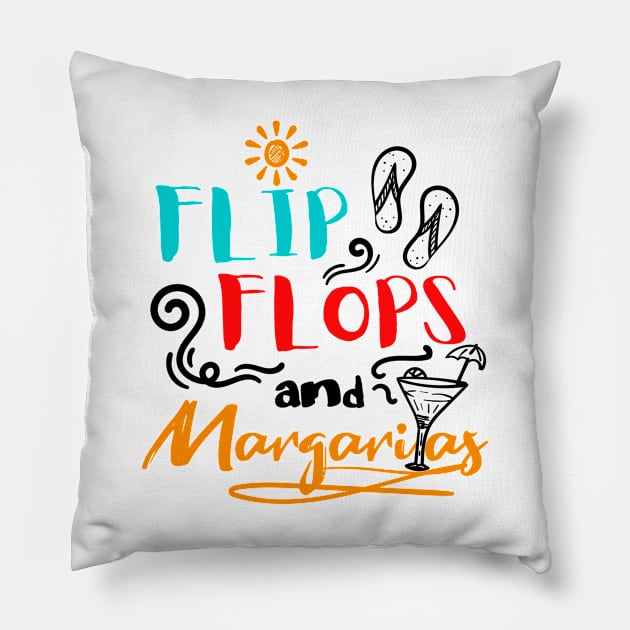 Flip Flops and Margaritas Beach Summer Vacations Pillow by Teeziner