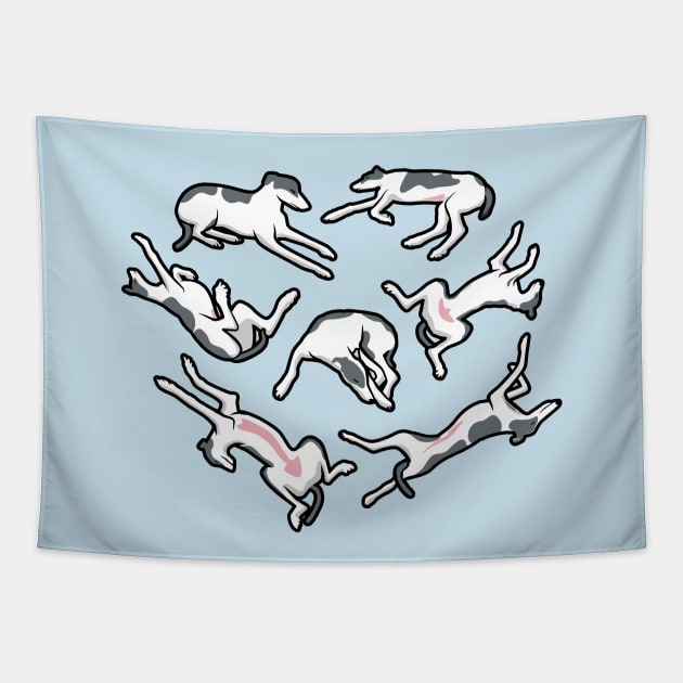 Funny Sleeping Greyhounds Tapestry by propellerhead