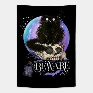 Black cat Magic Witch Tarot cards Beware potion witchy Witchcraft astrology Halloween Tapestry