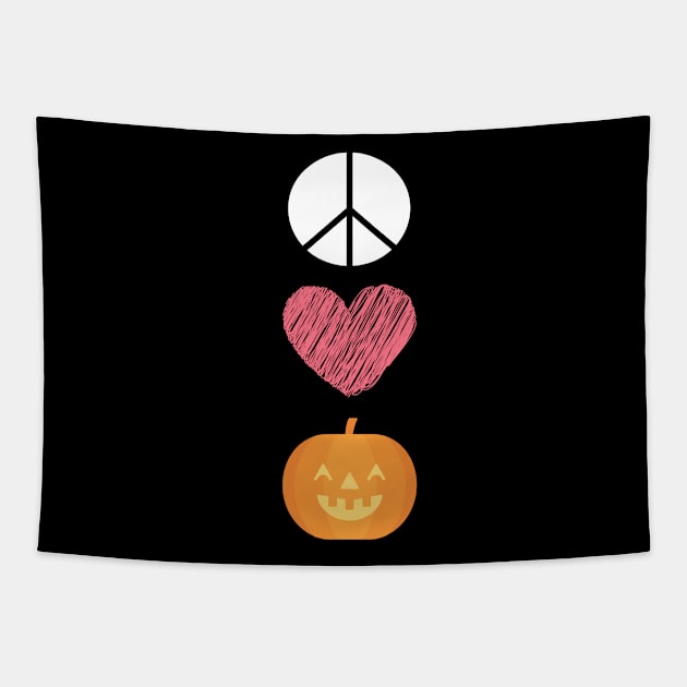 Peace Love And Pumpkin Cute Design Tapestry by TANSHAMAYA