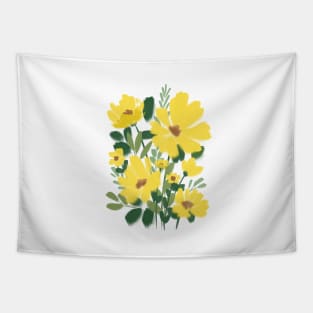 Yellow Abstract Wild Flowers Illustration Tapestry