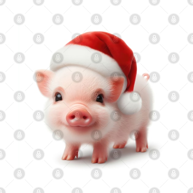 cute and happy little piglet wearing a santa hat on white by clearviewstock