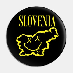 Vibrant Slovenia: Unleash Your 90s Grunge Spirit! Smiling Squiggly Mouth Dazed Smiley Face Pin