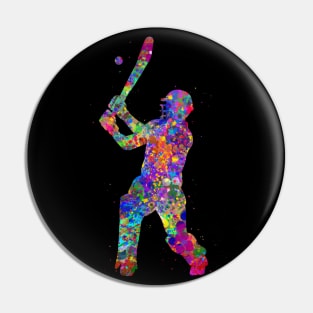 Cricket player watercolor art Pin