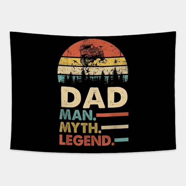 Dad Man Myth Legend Vintage Jeep For Mens Papa Father's Day Jeep gift Tapestry by David Darry