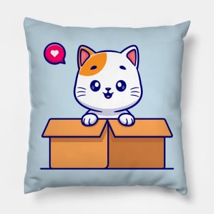 Cute Cat Playing In Box Cartoon Pillow