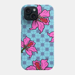 Bauhinia Flower with Turquoise Tile Floor Pattern - Summer Flower Pattern Phone Case